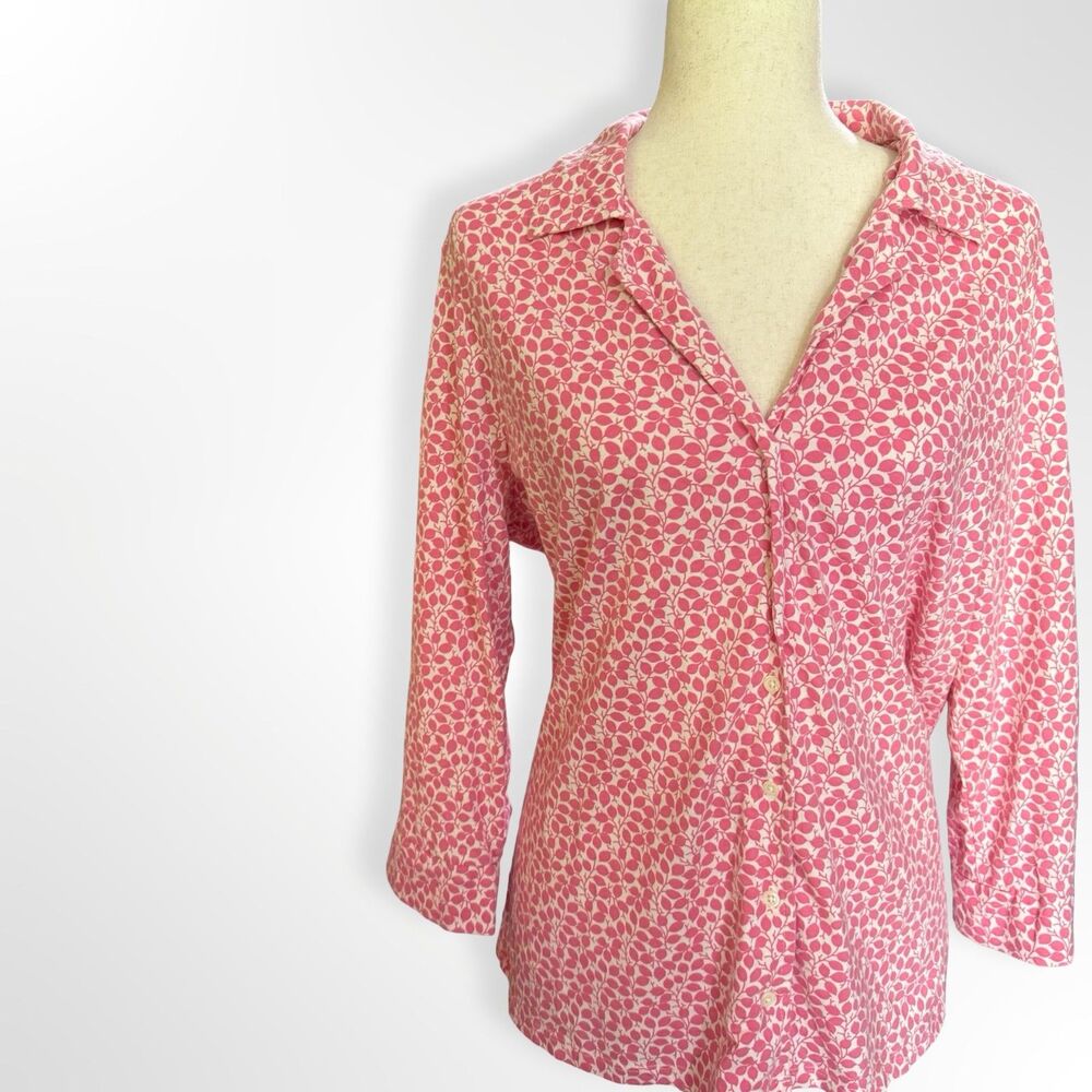 Boden, Pink & White Patterned Button Up PJ Top Blouse, 10 Cozycore Lounge